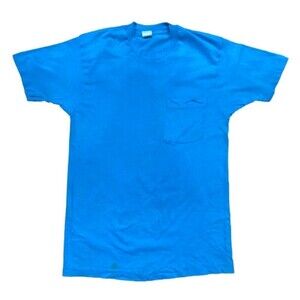Fruit Of The Loom Vintage Single Stitch Teal Blue Pocket Tee Men's Size Large
